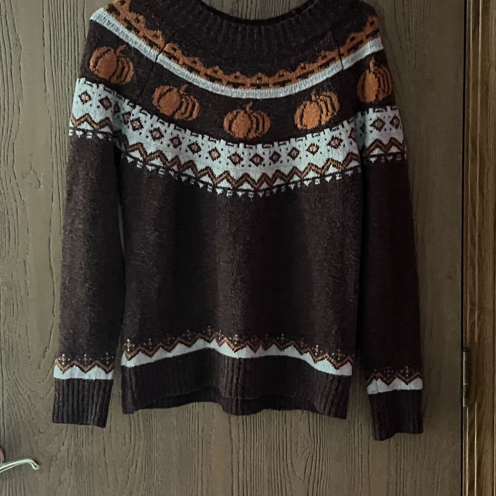 Maurices Chocolate Pumpkin Pattern Sweater